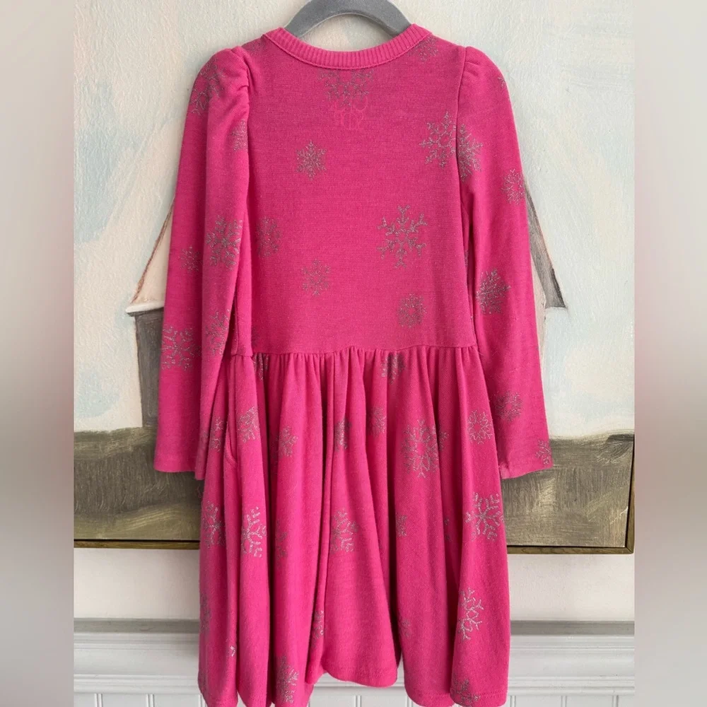 CHASER Pink Glitter Snowflakes Girls Long Sleeved Dress Size 5